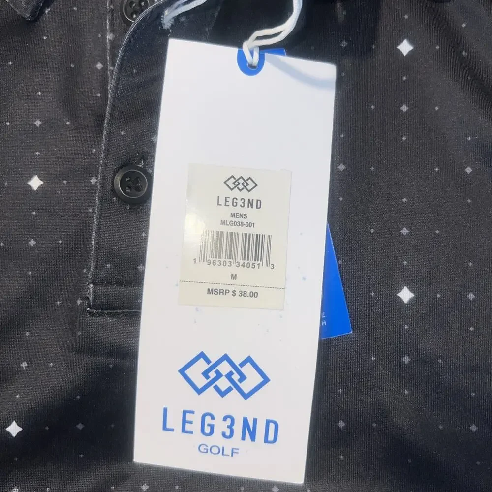 LEG3ND Golf Polo Shirt Mens Medium Black White Print Stretch Performance NWT - Picture 5 of 5